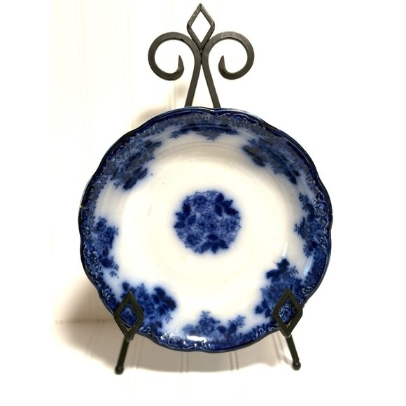 Antique New Wharf Pottery Bowl England Semi-Porcelain Waldorf Flow Blue 9" - Picture 1 of 13